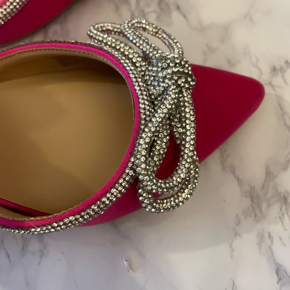 A New Day NWT Carmin/ Pink Satin Pointed Toe Crystal Bow Ankle Strap Heels - Picture 6 of 6